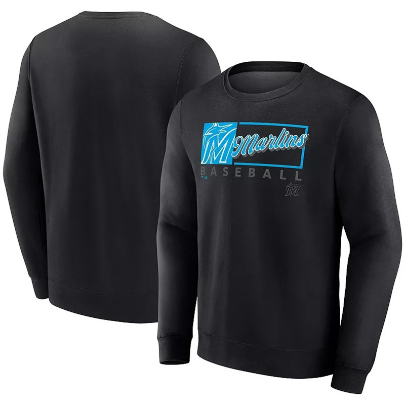 Men's Miami Marlins Black Focus Fleece Pullover Sweatshirt Men's Miami Marlins Black Focus Fleece Pullover Sweatshirt